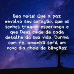 Céu estrelado com árvore e Mensagem de Boa Noite para Whatsapp com Imagem Bonita sobre paz e bênçãos.